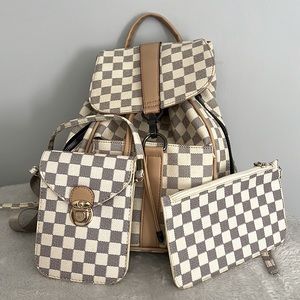 3 piece set: Backpack, wristlet, and small crossbody.